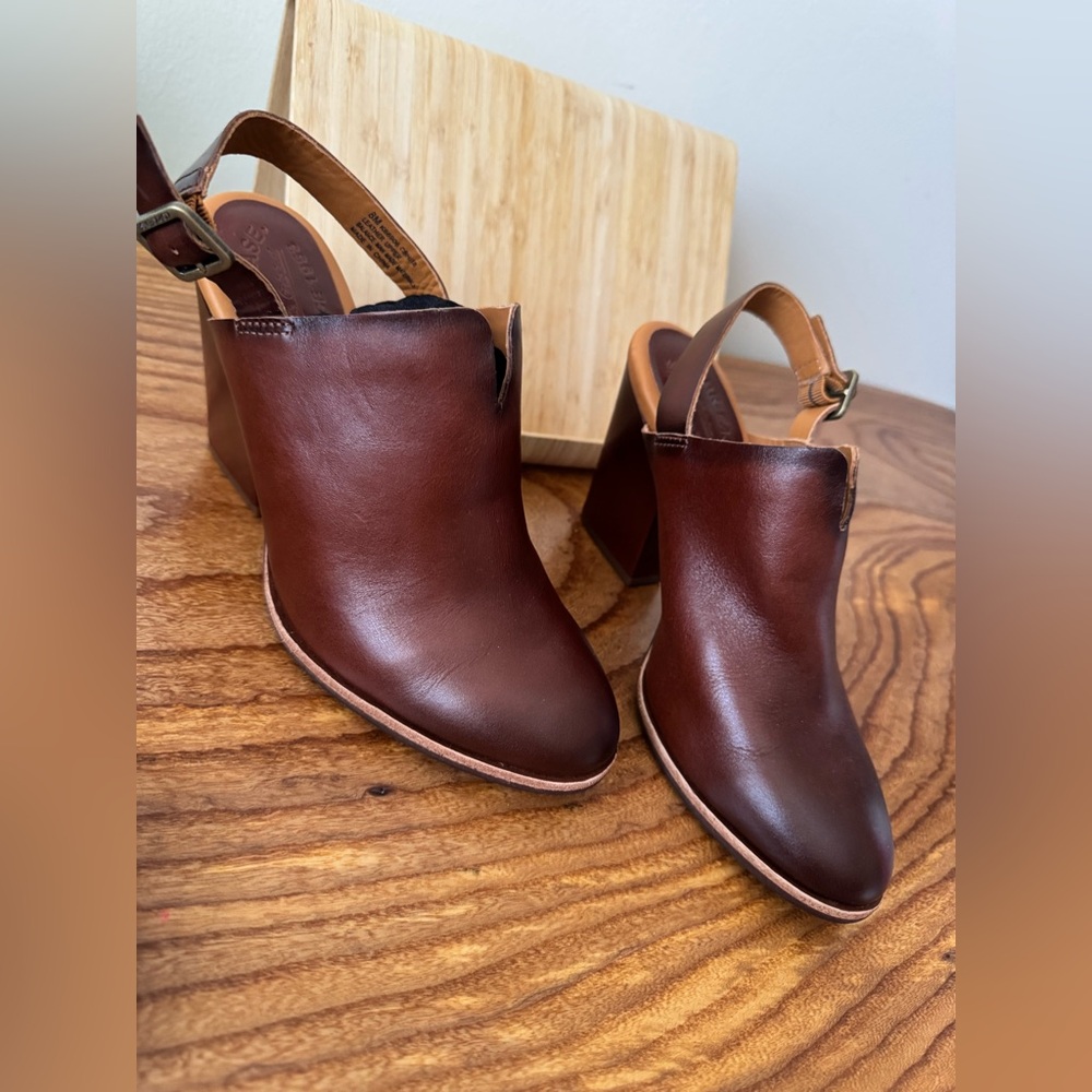 Kork-Ease Brown Leather Slingback Clogs Heels | Size 8